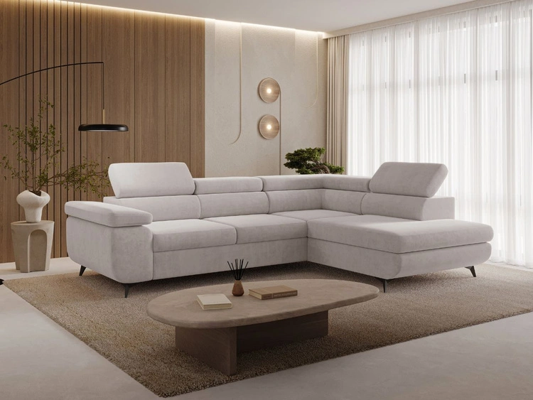 Ecksofa L-Form mit Schlaffunktion und Bettkasten Argon Rechts Grau