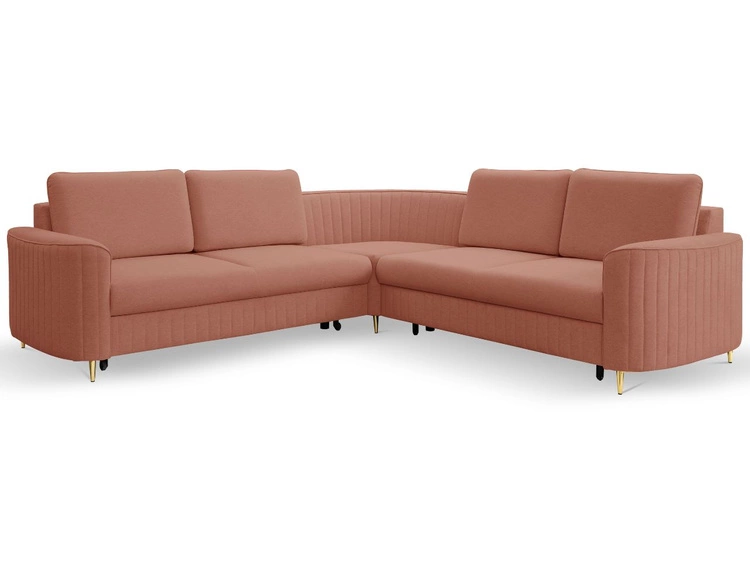 Ecksofa L-Form Links mit Schlaffunktion und Bettkasten Limon Orange
