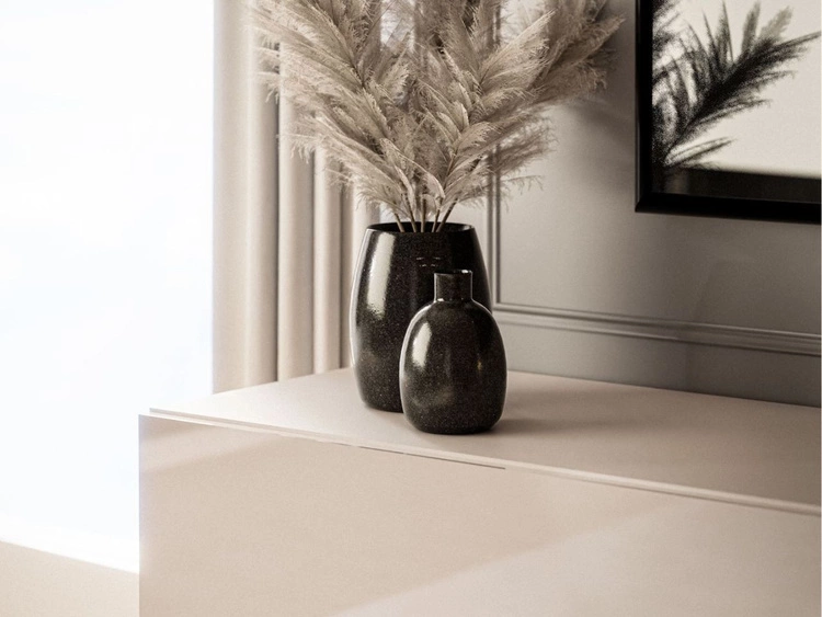 TV-Schrank 90 cm mit LED-Beleuchtung und goldenen Beinen Aurelie Kaschmir Hochglanz