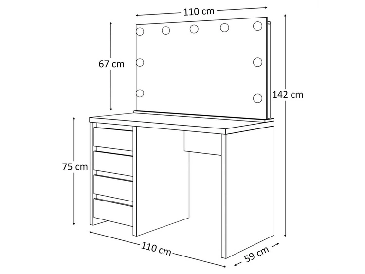 Schminktisch mit Schubladen, Kristallgriffe und LED-Beleuchtung Nesso Weiß Matt