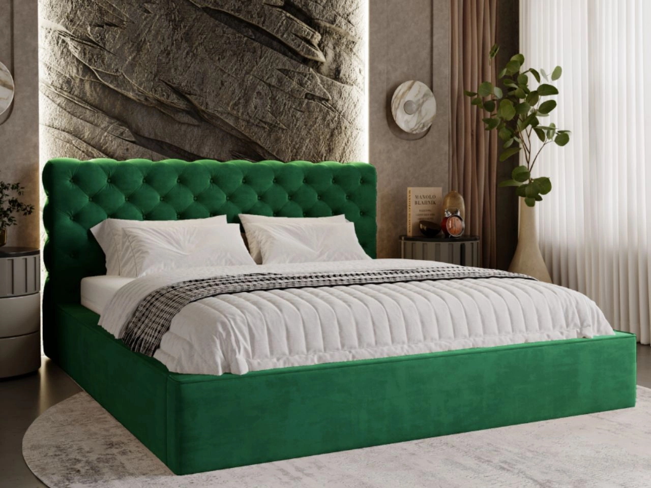 Polsterbett mit Bettkasten und Lattenrost 140x200 Apollo Grün