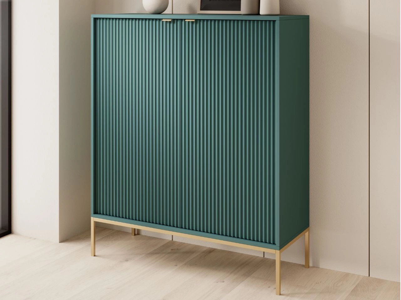 Kommode mit Türen Amber Grün, Gold Frame