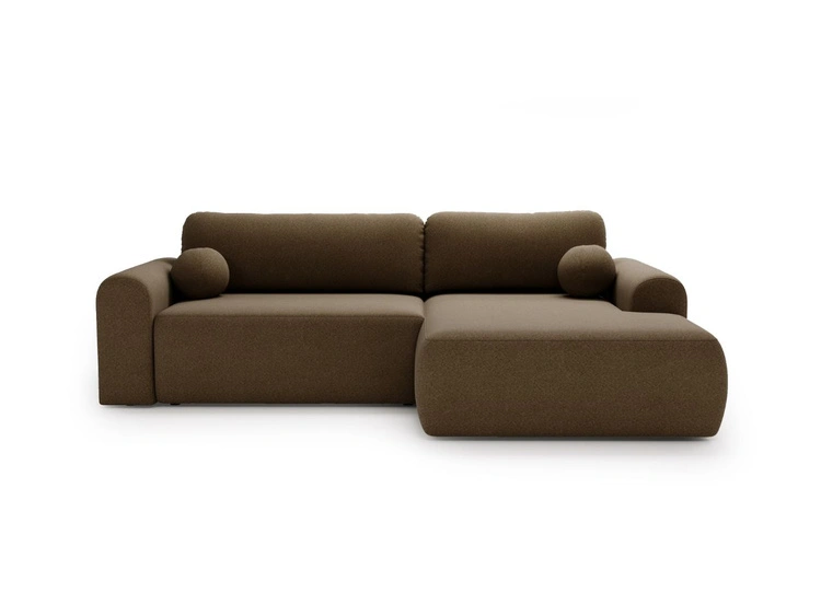 Ecksofa L-Form mit Schlaffunktion und Bettkasten Savana Rechts Bouclé-Stoff Braun