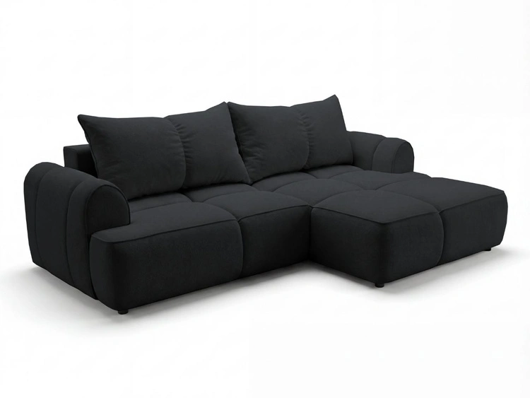 Ecksofa L-Form Rechts mit Schlaffunktion und Bettkasten Bonno Schwarz