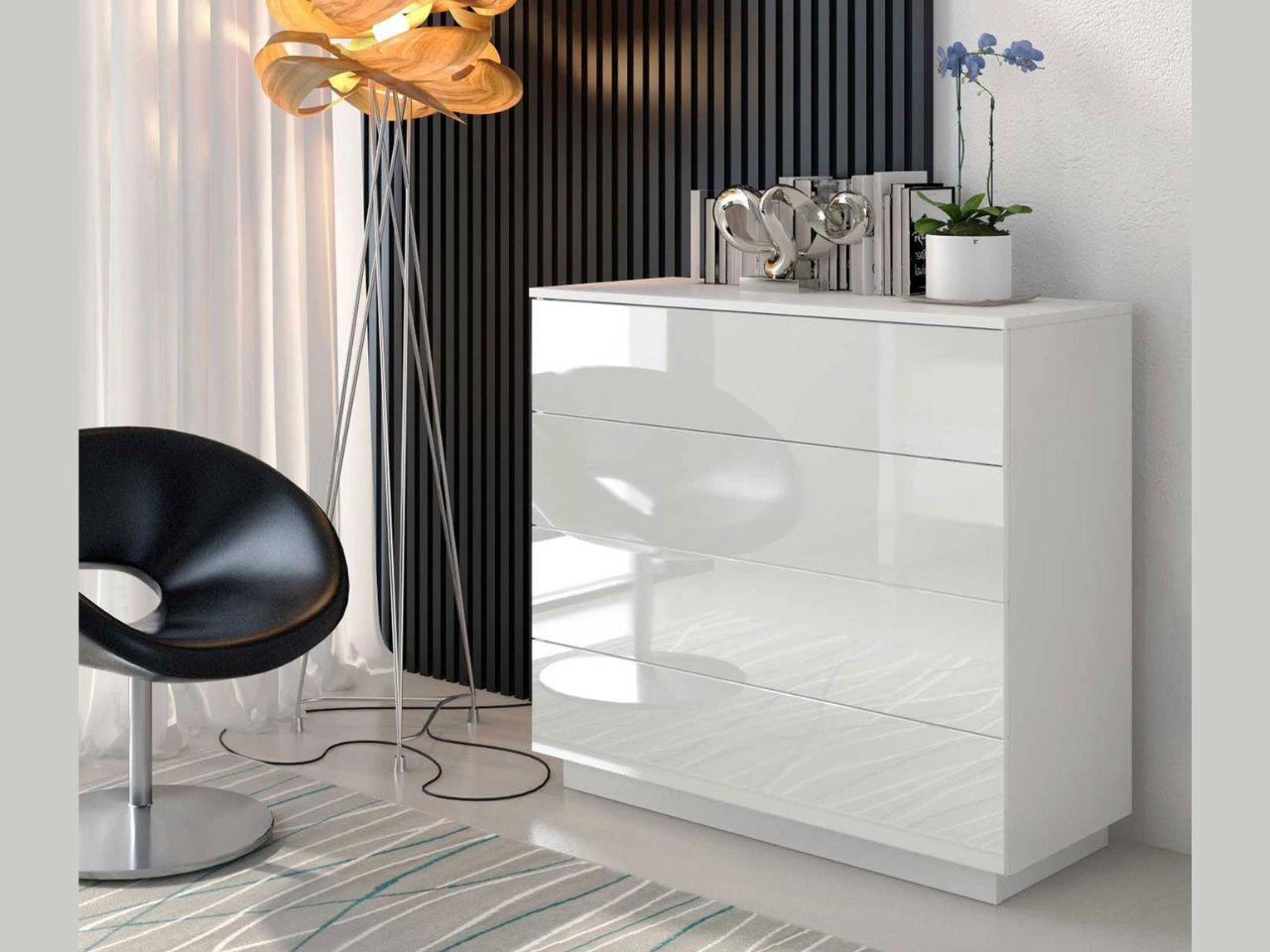 Kommode mit vier Schubladen und LED-Beleuchtung Nuveo Weiß Hochglanz