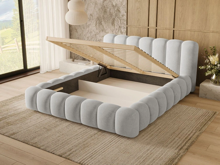 Polsterbett mit Bettkasten und Lattenrost 140x200 Averia Grau