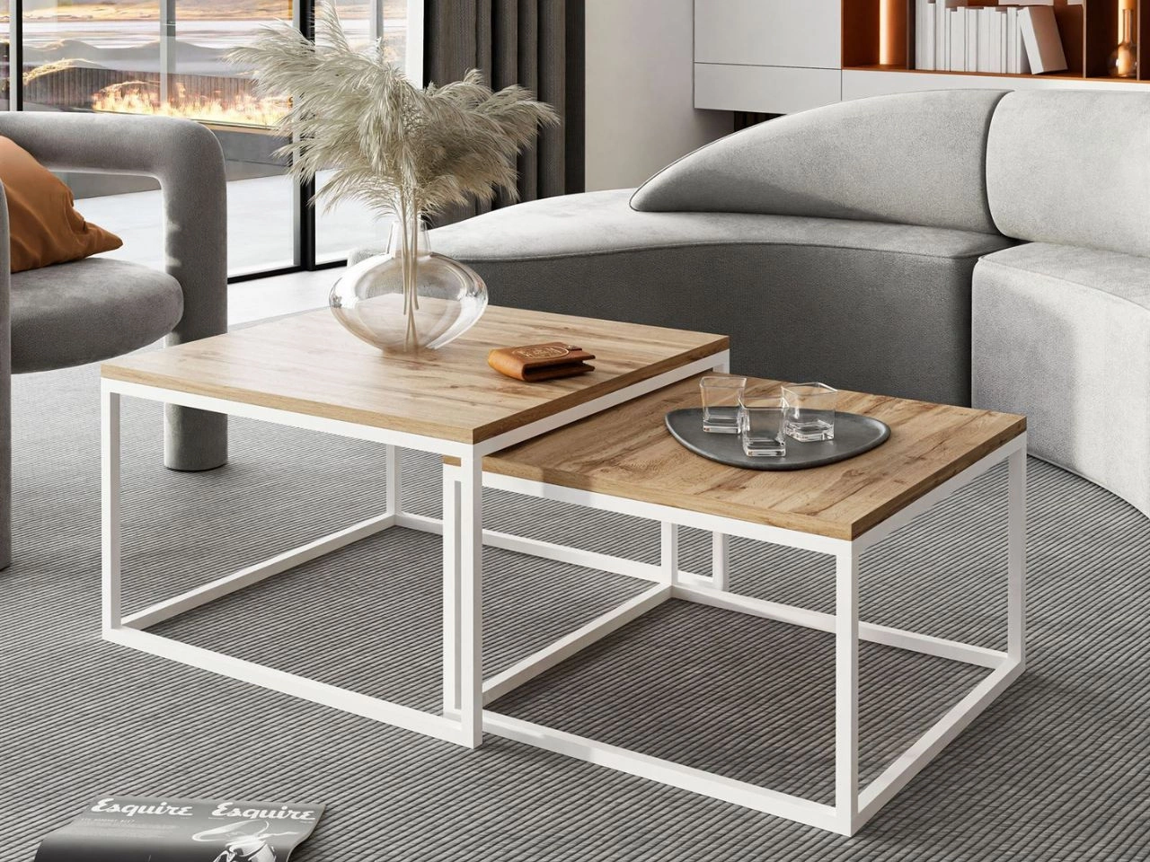 Couchtisch auf weißem Gestell Asumi Eiche Wotan 36x42
