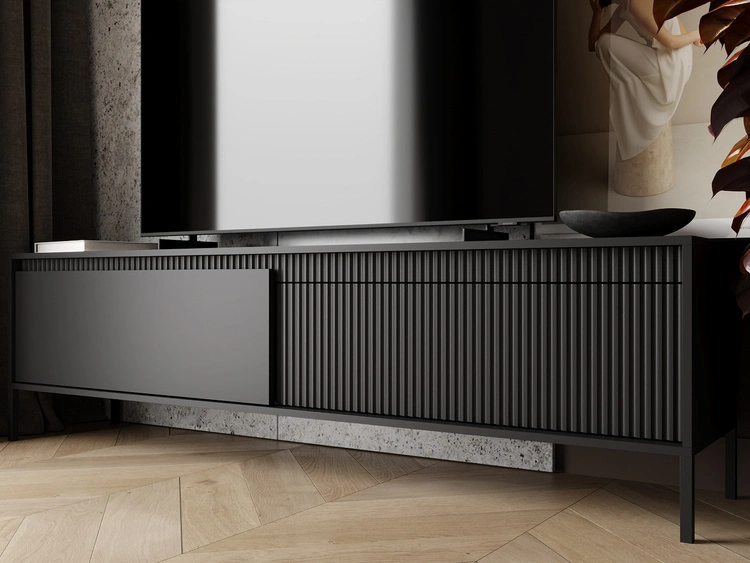 TV-Lowboard mit Türen 187 cm Sorano Schwarz