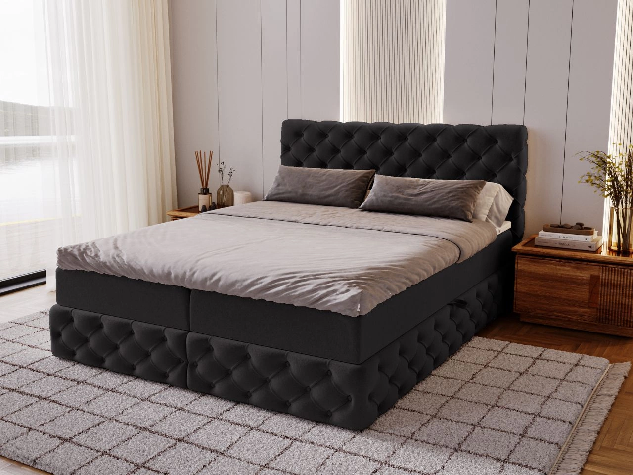 Boxspringbett mit Bettkasten 160x200 Canolo Schwarz