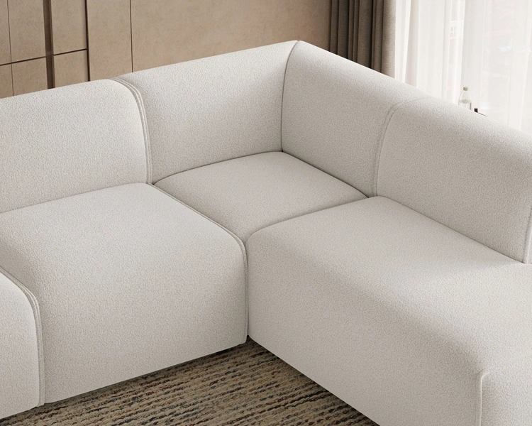 Ecksofa L-Form Rechts Eluno Bouclé-Stoff Weiß
