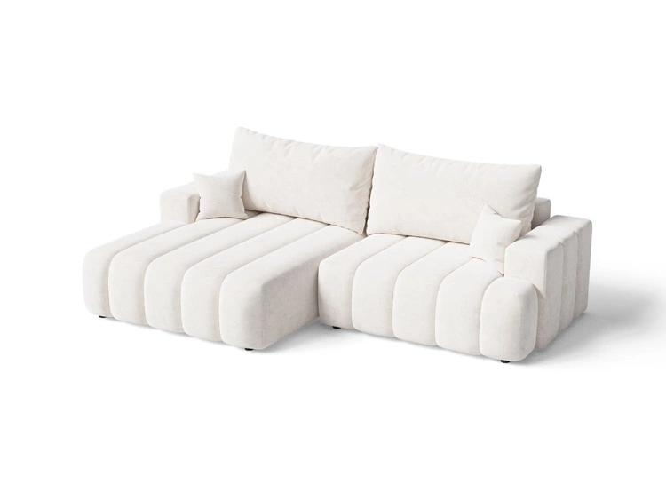 Ecksofa L-Form Links mit Schlaffunktion und Bettkasten Caleo Creme