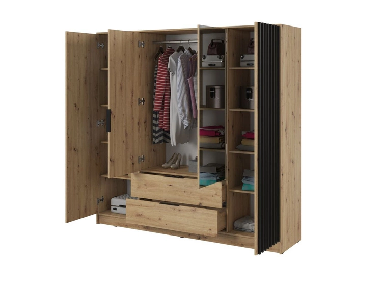 Kleiderschrank mit Spiegel 206 cm Macron Artisan Eiche, Schwarz