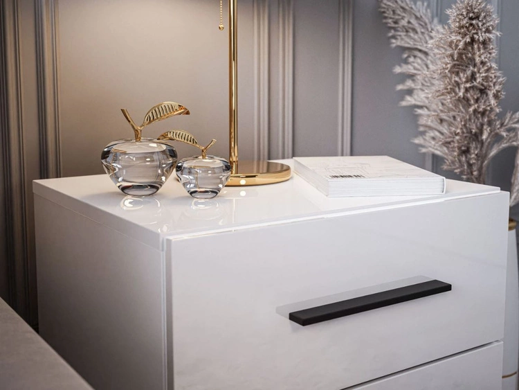 Nachttisch mit zwei Schubladen Nuveo Lux Weiß Hochglanz