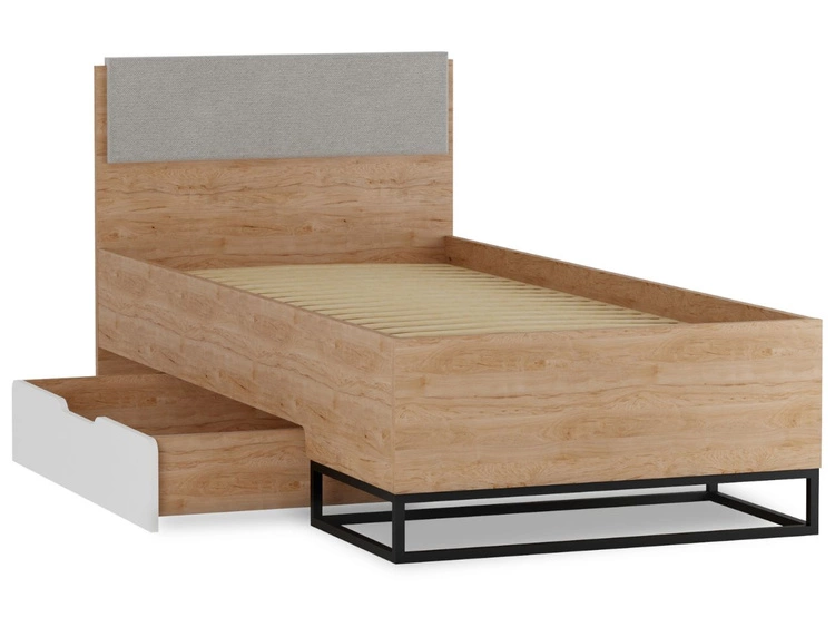 Holzbett mit Schublade Vigo 90x200 Hickory Weiß matt