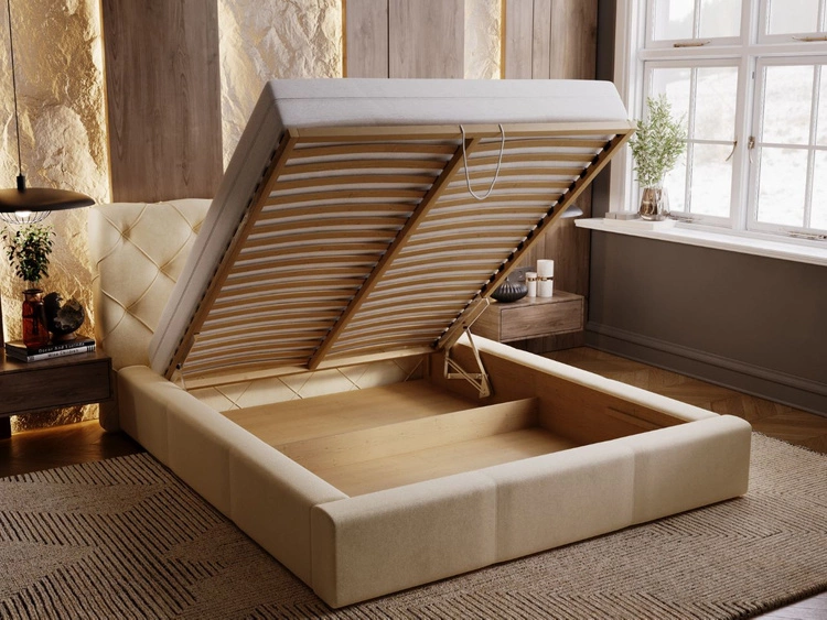 Polsterbett mit Bettkasten und Lattenrost 200x200 Milano Beige