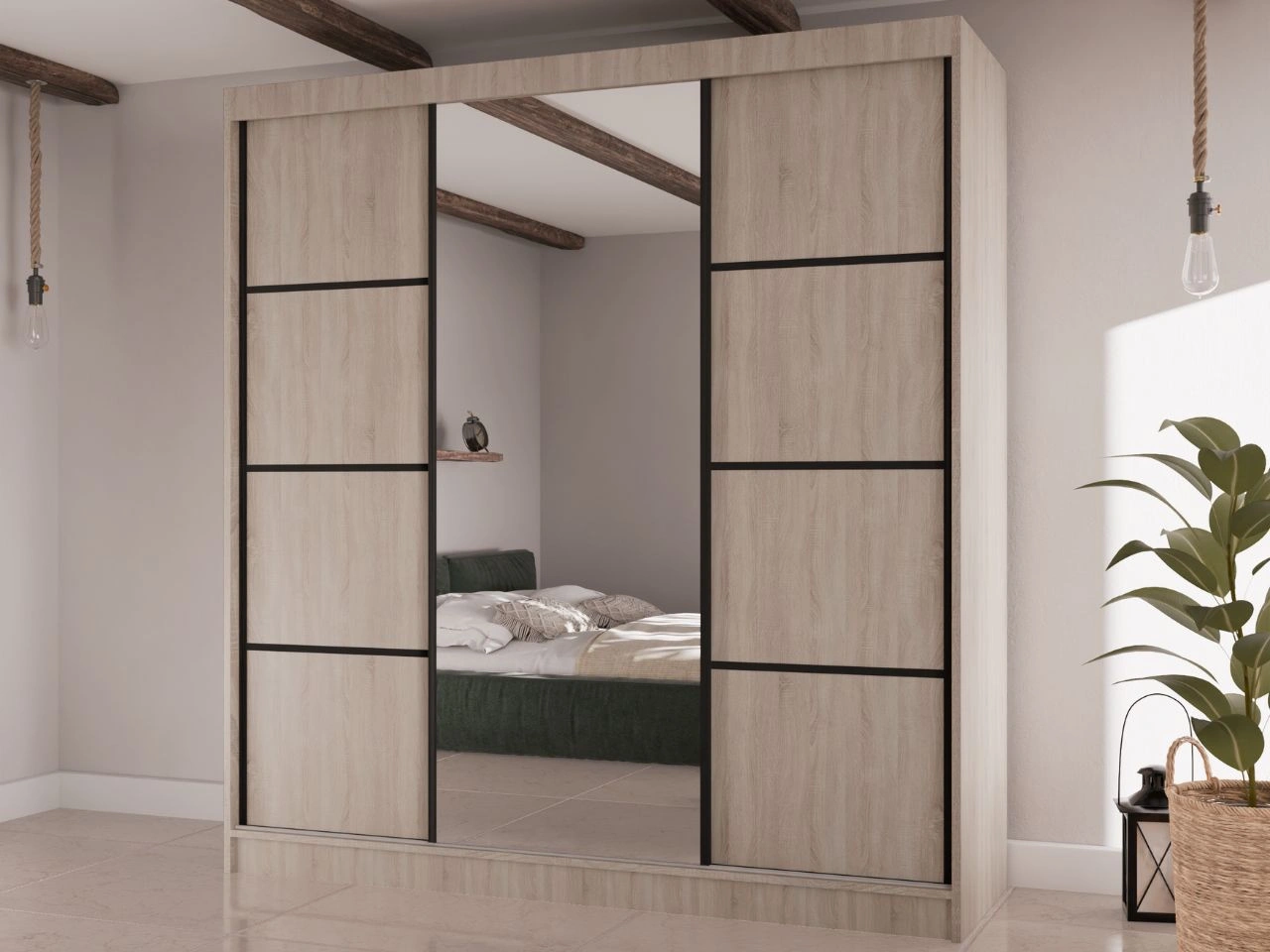 Schiebetürenschrank mit Spiegel 200 cm Vello Eiche Sonoma