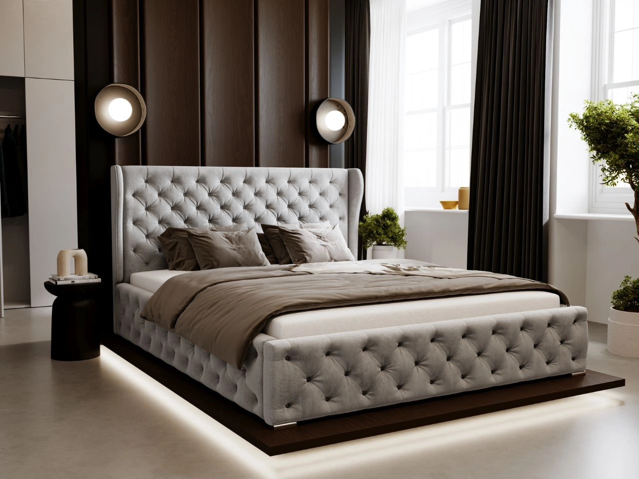 Polsterbett mit Bettkasten und Lattenrost 140x200 Kingston Hellgrau