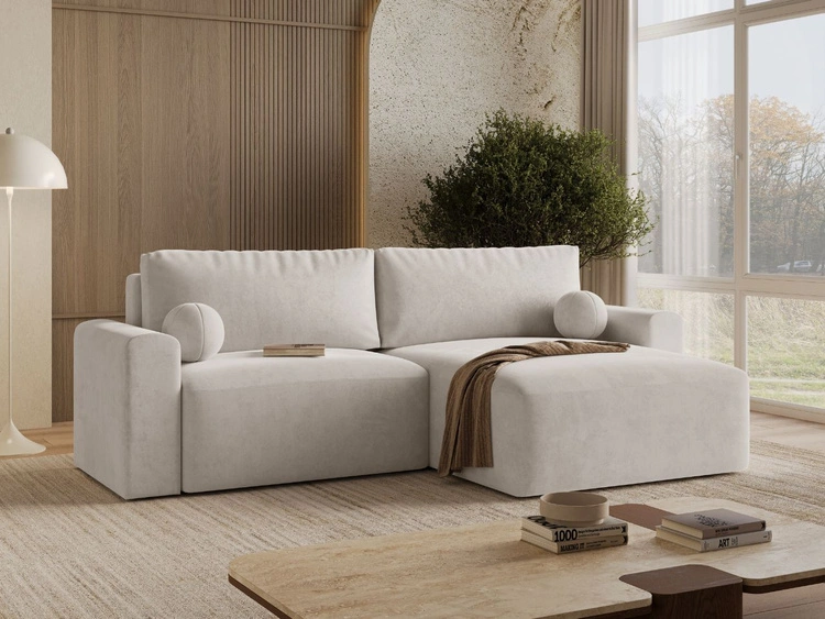Ecksofa L-Form mit Schlaffunktion und Bettkasten Aurora Hellbeige
