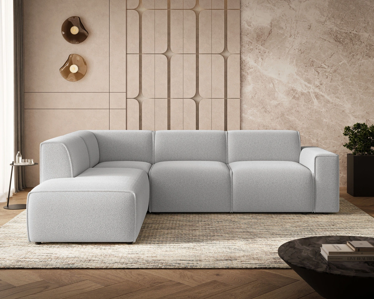 Ecksofa L-Form Links Eluno Bouclé-Stoff Grau