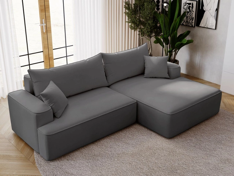 Ecksofa L-Form Rechts mit Schlaffunktion und Bettkasten California Grau