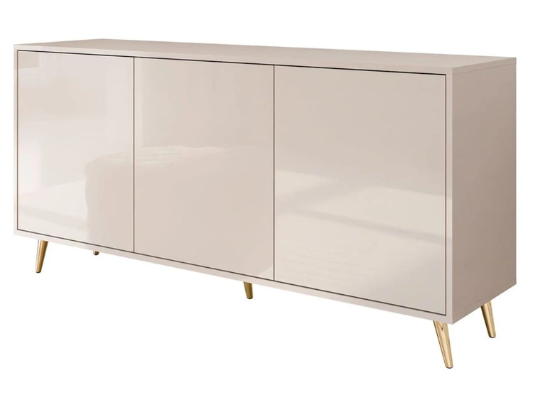 Dreitürige Kommode 154 cm Glamour-Stil auf goldfarbenen Metallbeinen Vivance Kaschmirglanz
