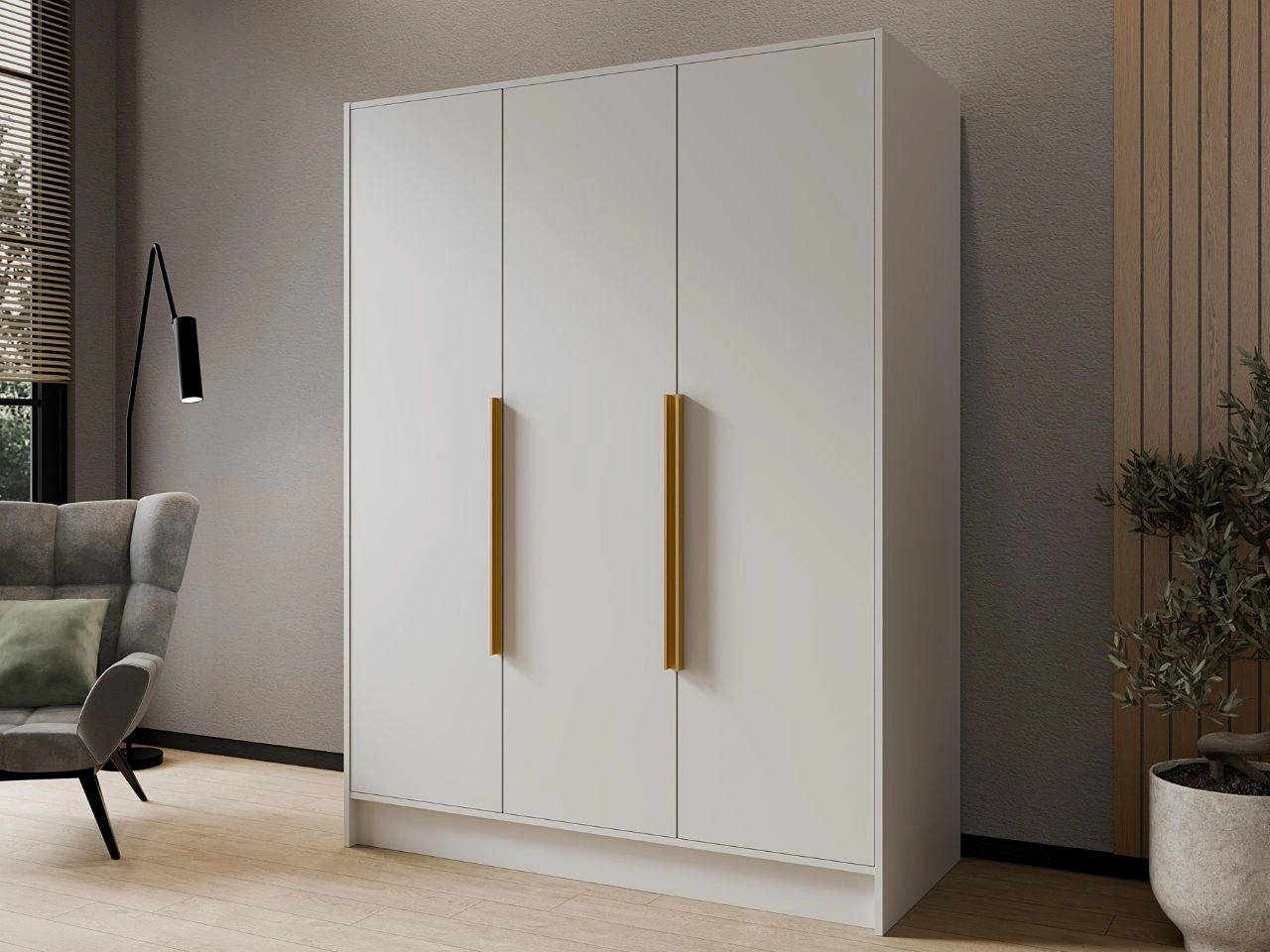 Kleiderschrank 150 cm Perugia Weiß mit goldenen Griffen