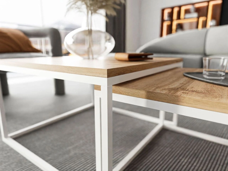 Couchtisch auf weißem Gestell Asumi Eiche Wotan 40x46