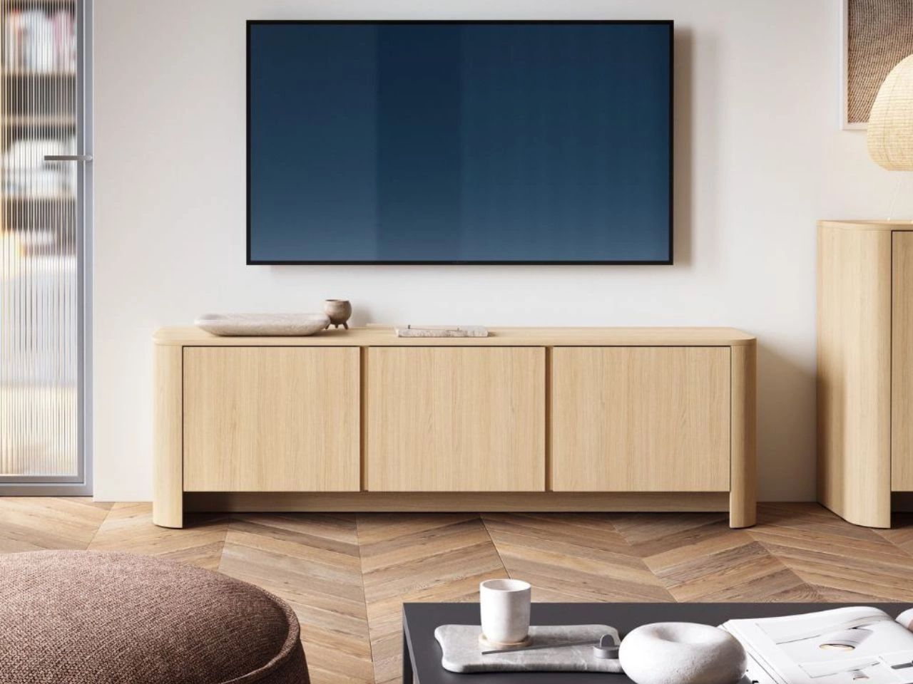 Fernsehschrank mit goldener Zierleiste für das Wohnzimmer Brillo Vicenza-Eiche