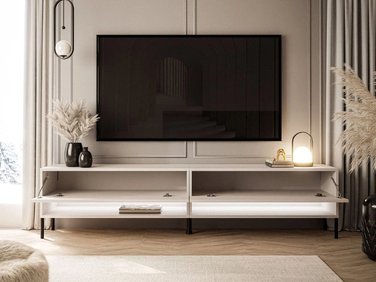 TV-Schrank für das Wohnzimmer 180 cm mit schwarzen Metallbeinen und LED-Beleuchtung Aurelie Kaschmir matt