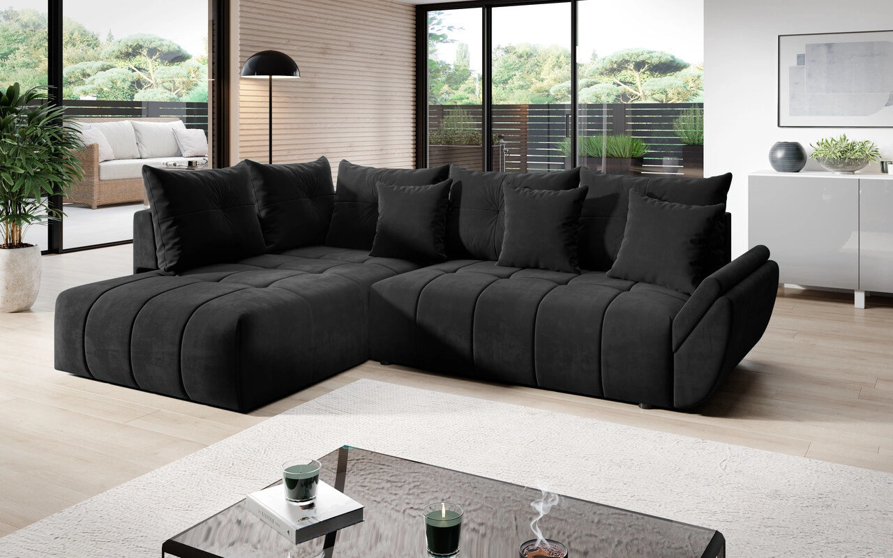 Modern Ecksofa mit Schlaffunktion Genoa -  Schwarz