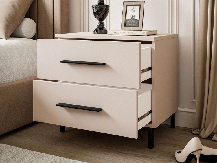 Nachttisch mit zwei Schubladen auf Schwarzen Beinen Nuveo Kaschmir