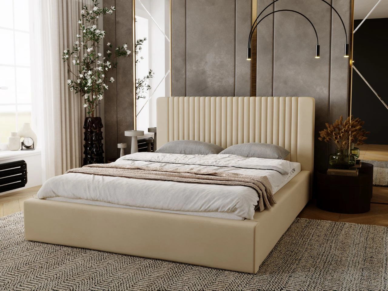 Polsterbett mit Bettkasten und Lattenrost 160x200 Malmo Beige