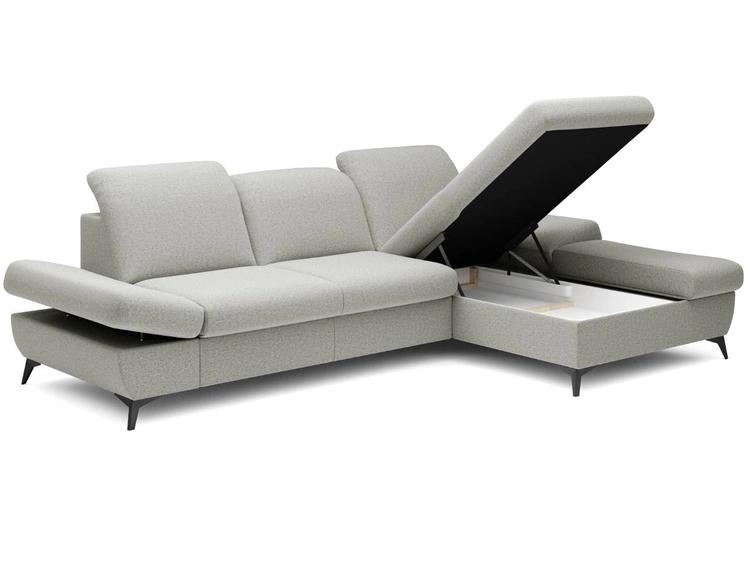 Ecksofa L-Form Rechts mit Schlaffunktion und Bettkasten Hannover Hellgrau