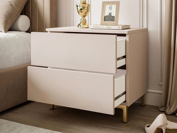 Nachttisch mit zwei Schubladen auf Goldenen Beinen Nuveo Kaschmir