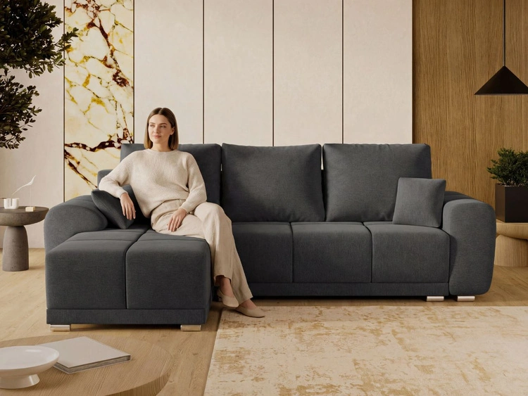 Ecksofa L-Form mit Schlaffunktion und Bettkasten Monti Links Anthrazit