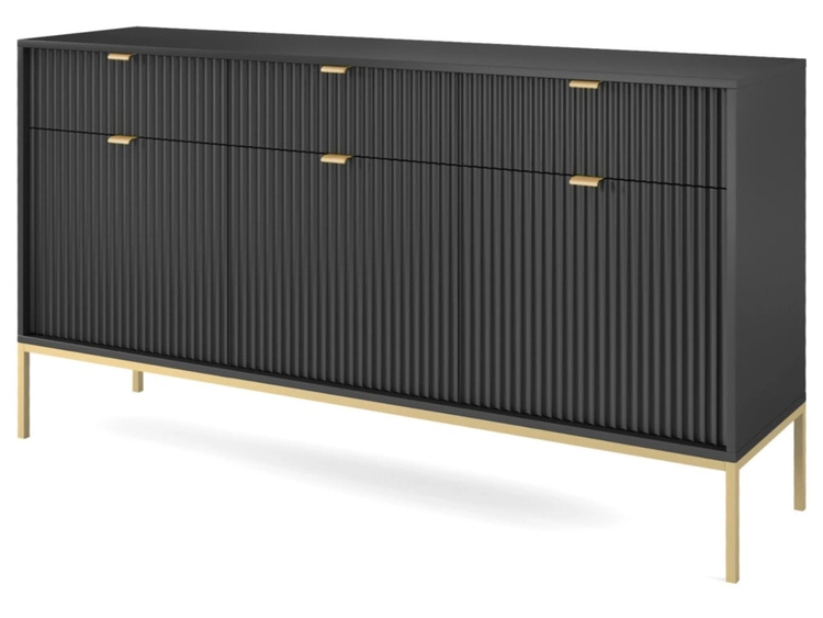 Kommode mit Türen und Schubladen Amber Schwarz, Gold Frame