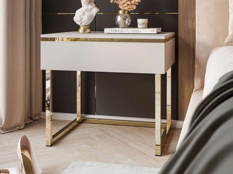 Nachttisch Glamour mit Schublade auf goldenen Gestell Evare Kaschmir