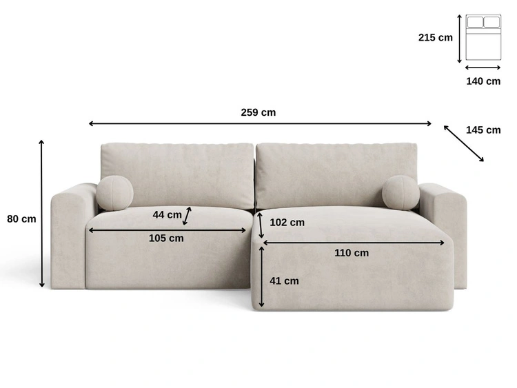 Ecksofa L-Form mit Schlaffunktion und Bettkasten Aurora Grau