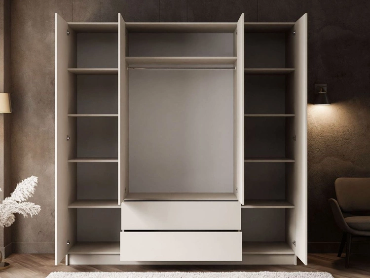 Viertüriger Kleiderschrank mit Drehtüren, Schubladen und Spiegeln Ameli Kaschmir