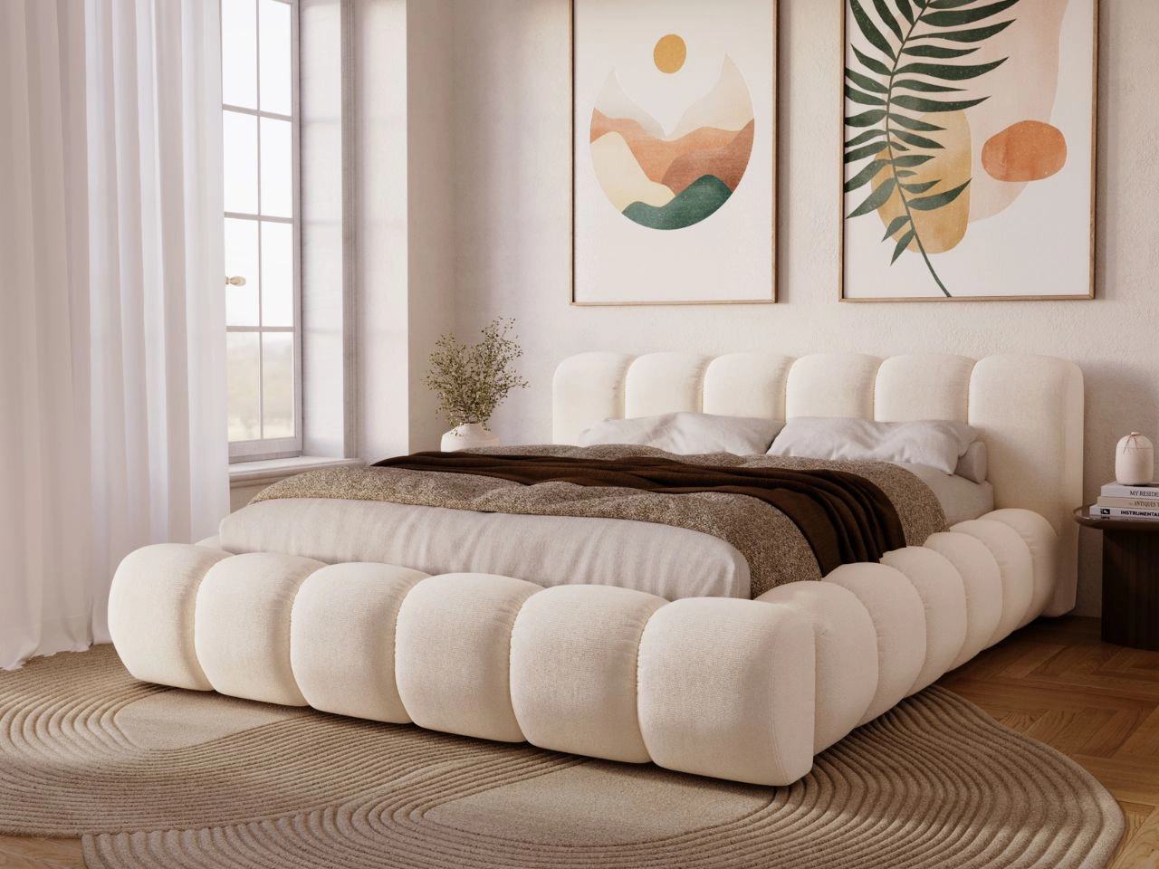 Polsterbett mit Bettkasten und Lattenrost 140x200 Doria Creme