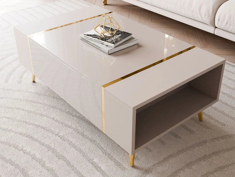 Couchtisch auf goldenen Beinen im Glamour-Stil Lunelie Kaschmir Hochglanz