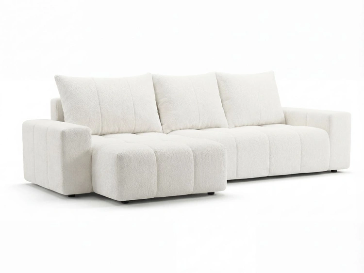 Ecksofa L-Form mit Schlaffunktion und Bettkasten Bresso Creme