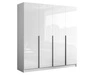 Viertüriger Kleiderschrank mit Drehtüren und schwarzen Griffen Ameli Weiß Hochglanz