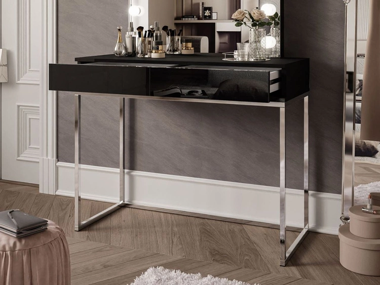 Schminktisch Glamour mit Schubladen, Spiegel und LED-Beleuchtung Brisa Schwarz Hochglanz