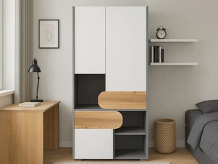 Kleiderschrank 80 mit Schwingtüren für ein Teenagerzimmer Casa Nash Eiche, Weiß, Grau