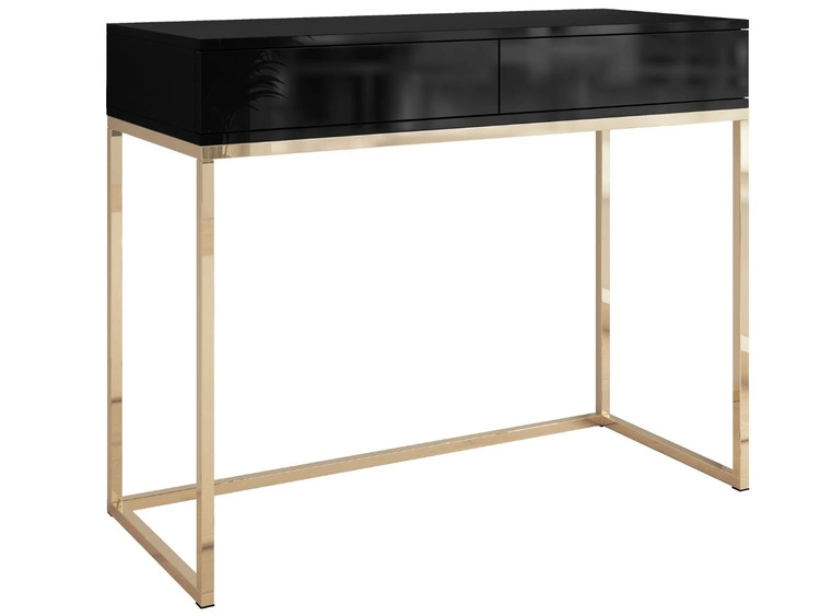 Konsolentisch mit Schubladen und goldenem Gestell im Glamour-Stil Brisa Schwarz Hochglanz