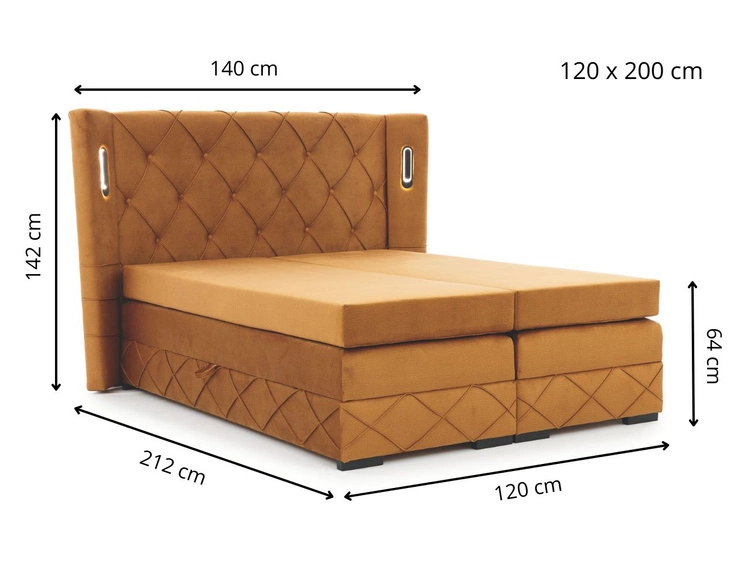 Boxspringbett mit Bettkasten 120x200 Neria Lux Gelb