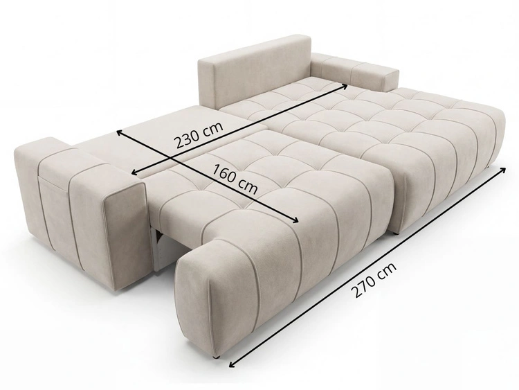 Ecksofa L-Form mit Schlaffunktion und Bettkasten Tulio Links Creme