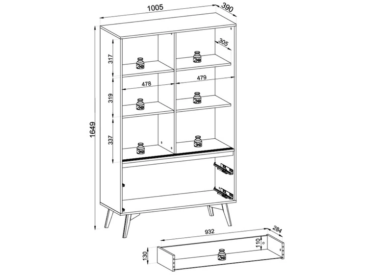 Vitrinenschrank Soil Barock Eiche, Schwarz