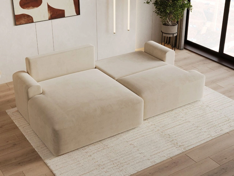 Ecksofa L-Form mit Schlaffunktion und Bettkasten Serene Links Beige